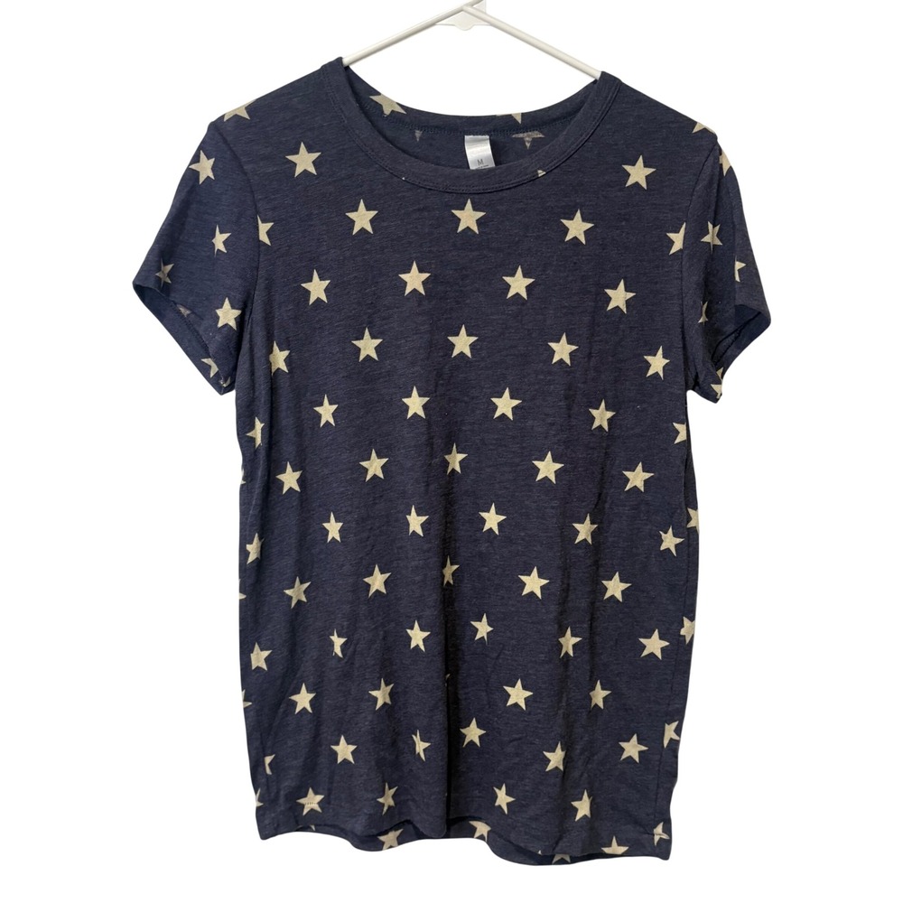 ily Couture Star Print T-Shirt Women M Navy Blue Short Sleeve Americana USA